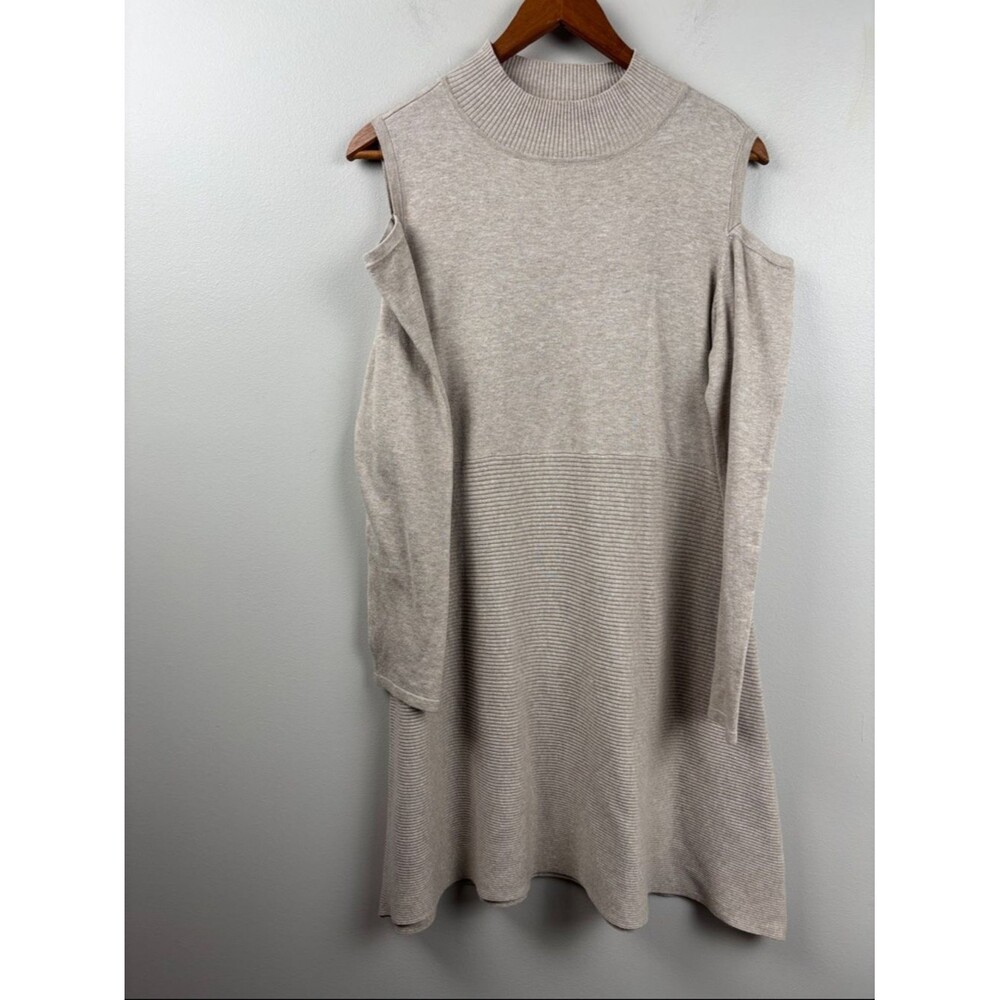 Style & Co. Cold-Shoulder Knit Dress in Light Taupe Medium READ